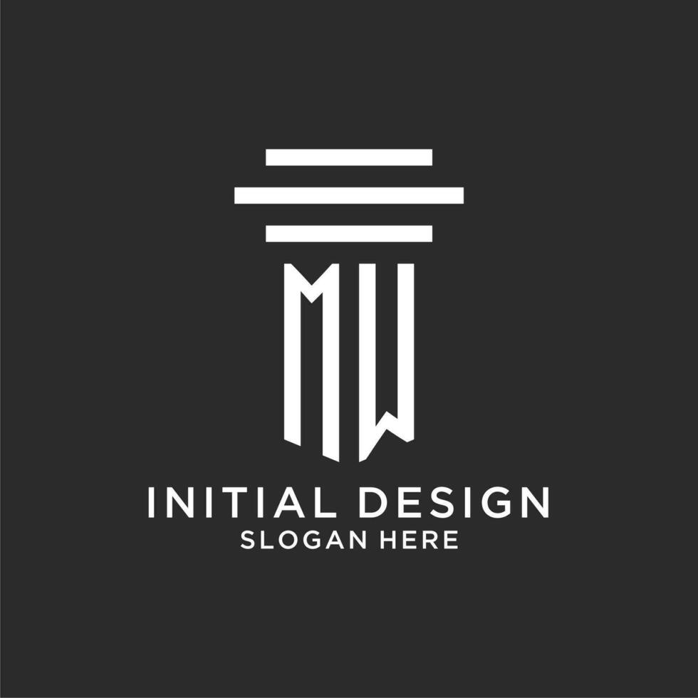MW initials with simple pillar logo design, creative legal firm logo vector