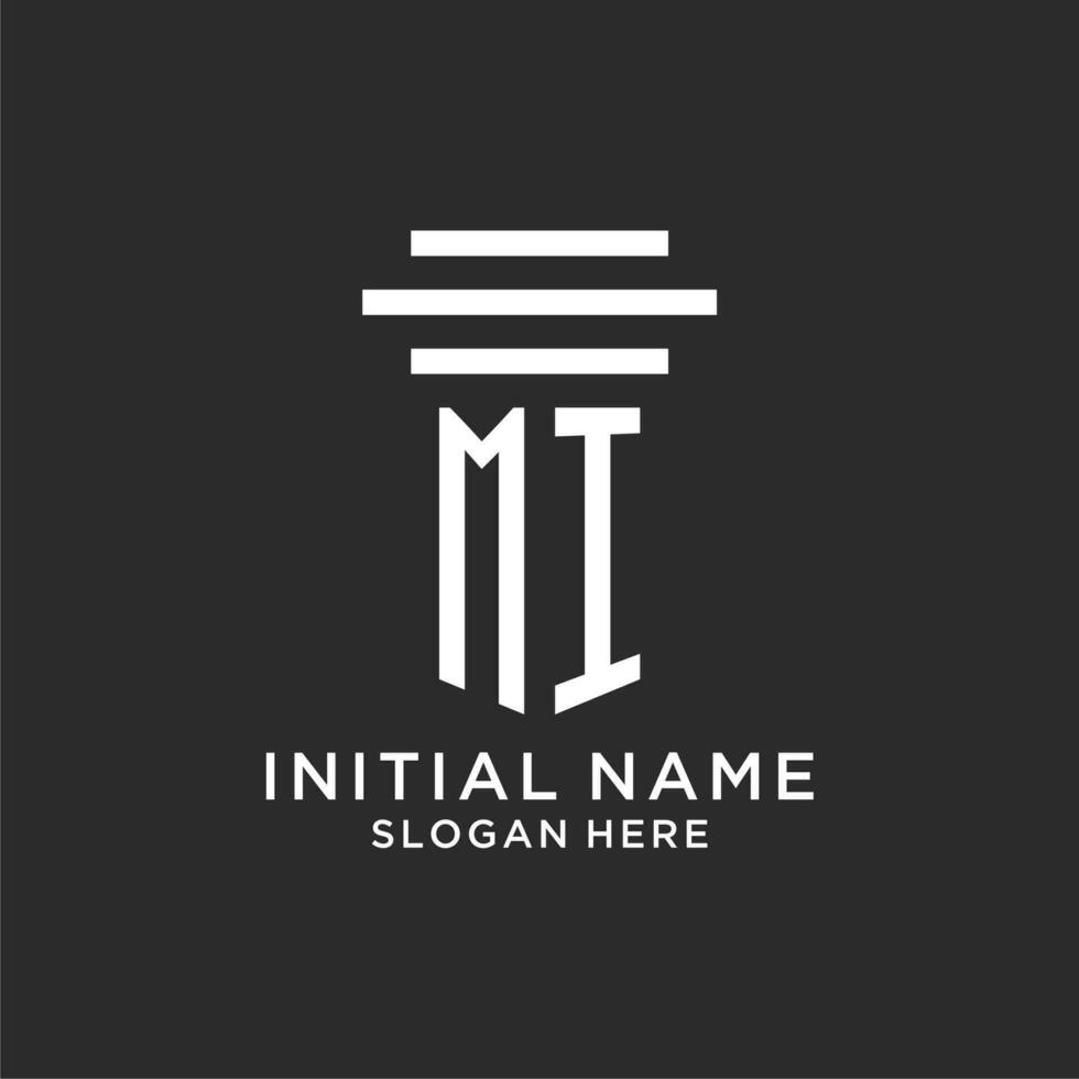 MI initials with simple pillar logo design, creative legal firm logo vector