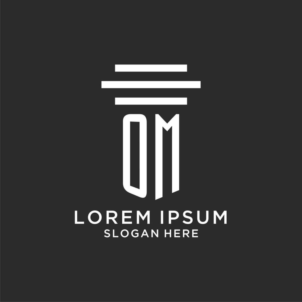 OM initials with simple pillar logo design, creative legal firm logo vector