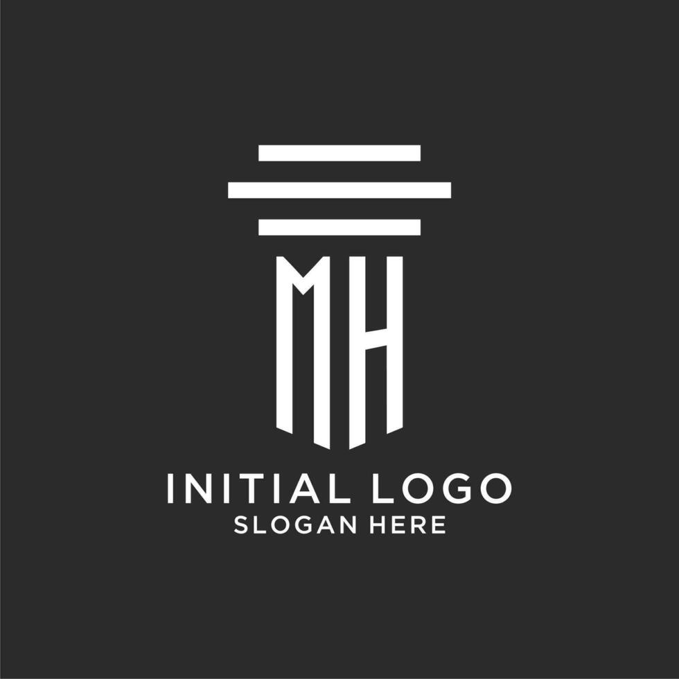 MH initials with simple pillar logo design, creative legal firm logo vector