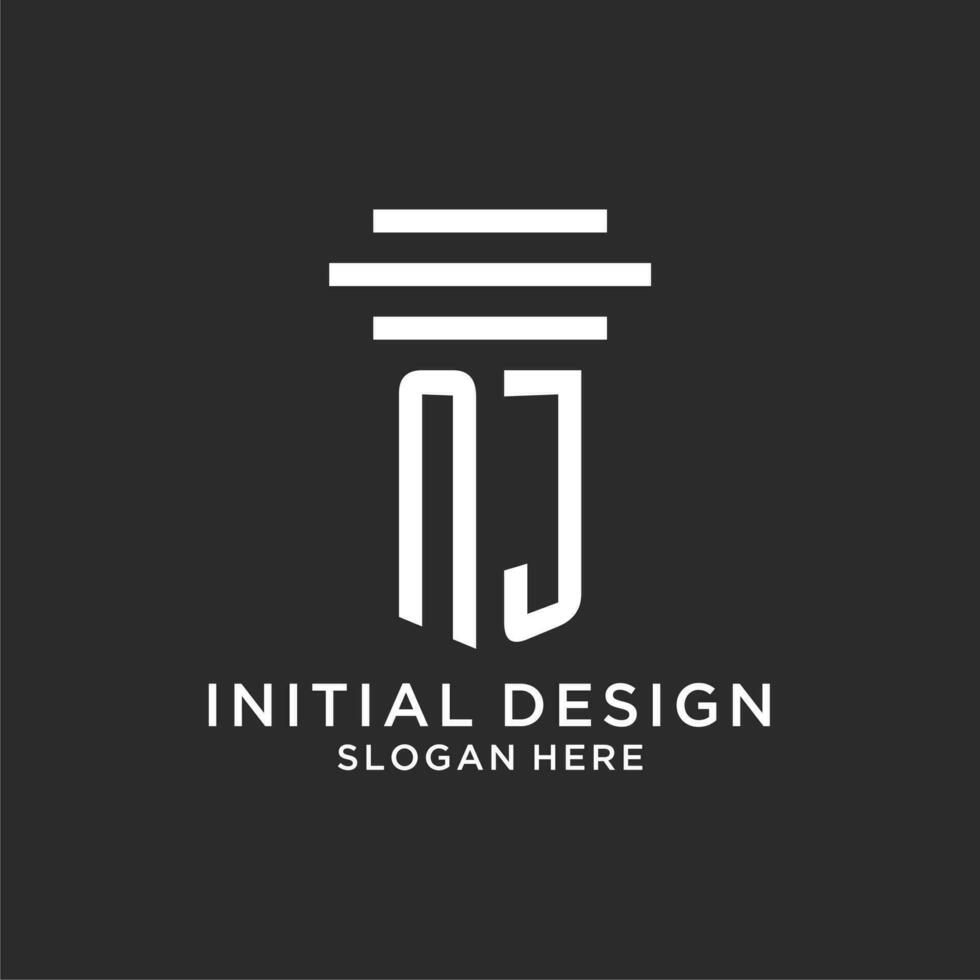 NJ initials with simple pillar logo design, creative legal firm logo vector