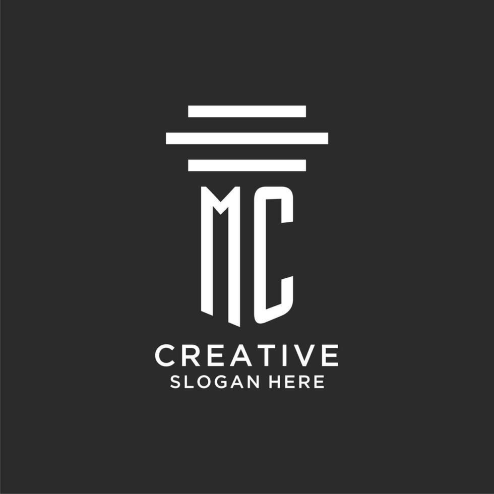 MC initials with simple pillar logo design, creative legal firm logo vector