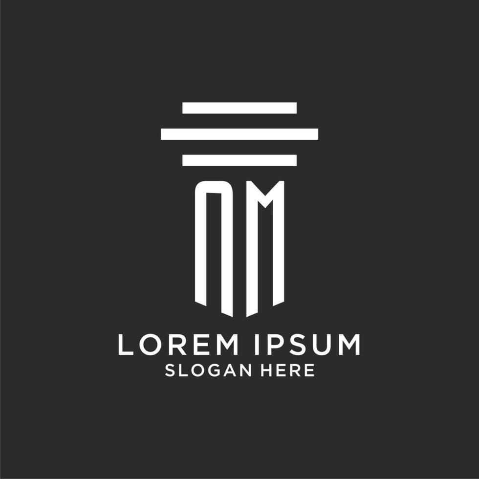 NM initials with simple pillar logo design, creative legal firm logo vector