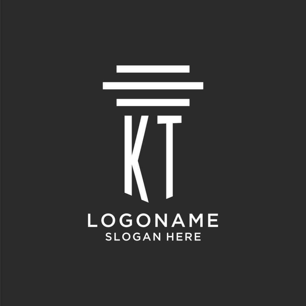 KT initials with simple pillar logo design, creative legal firm logo vector