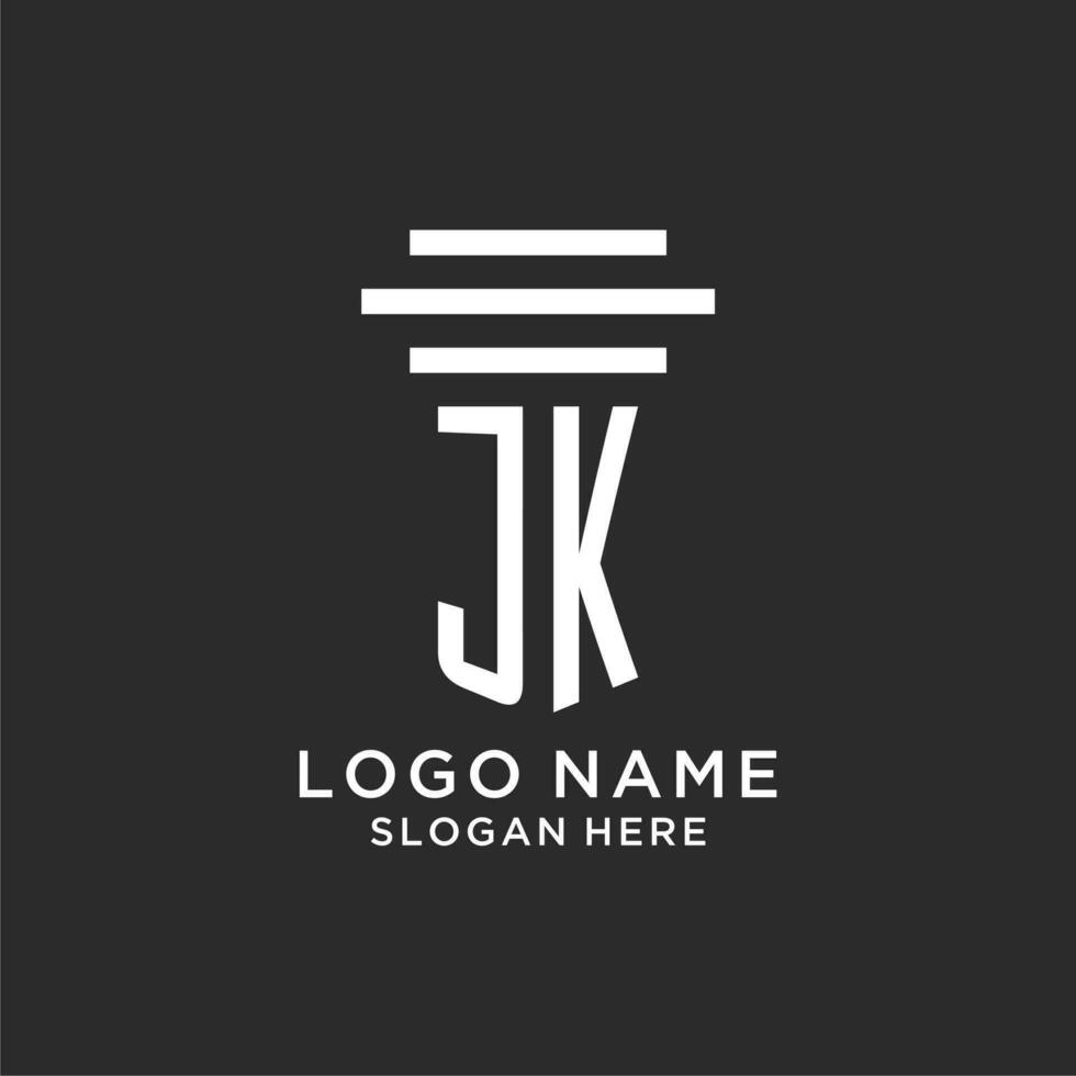 JK initials with simple pillar logo design, creative legal firm logo vector