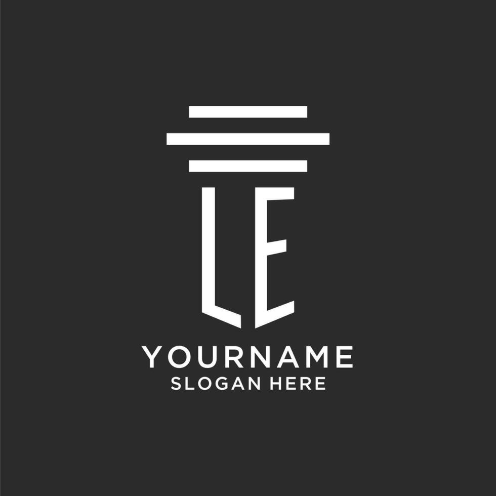 LE initials with simple pillar logo design, creative legal firm logo vector