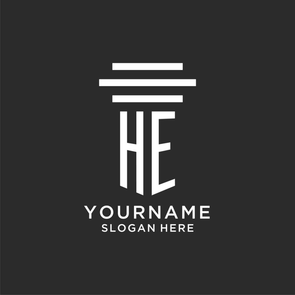 HE initials with simple pillar logo design, creative legal firm logo vector