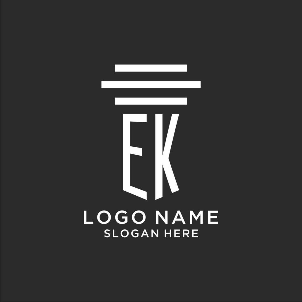 EK initials with simple pillar logo design, creative legal firm logo vector