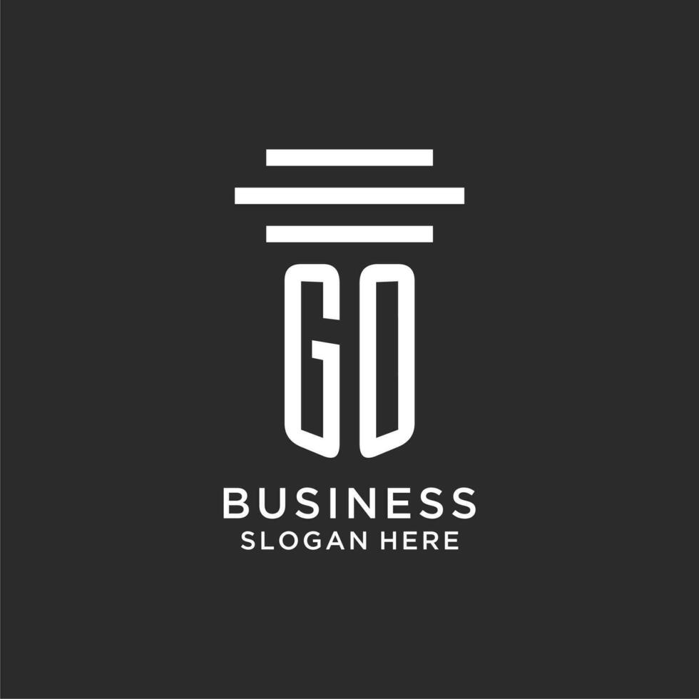 GO initials with simple pillar logo design, creative legal firm logo vector