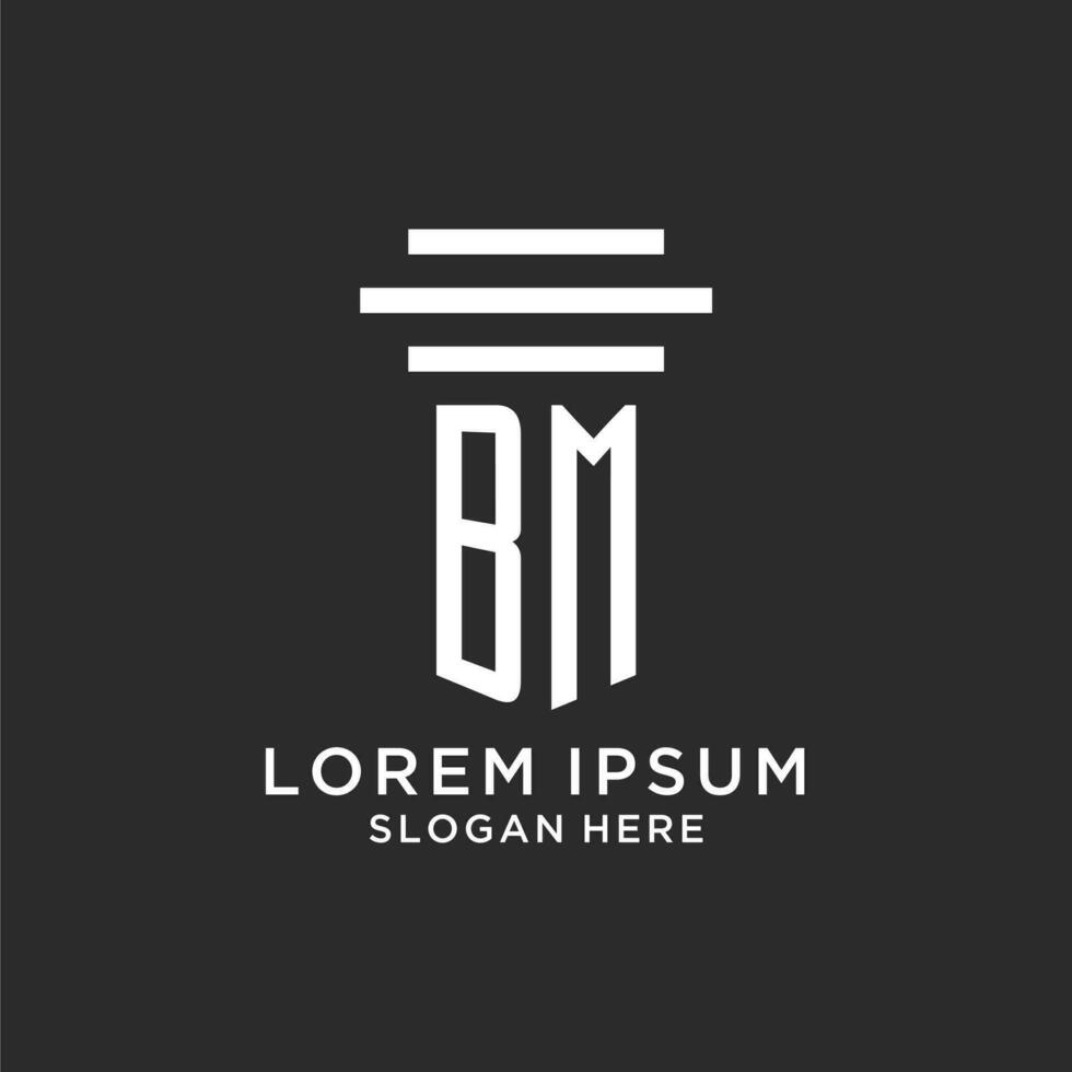 BM initials with simple pillar logo design, creative legal firm logo vector