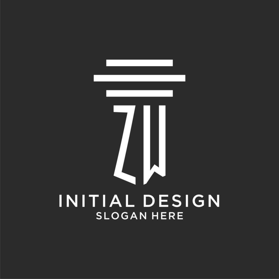 ZW initials with simple pillar logo design, creative legal firm logo vector
