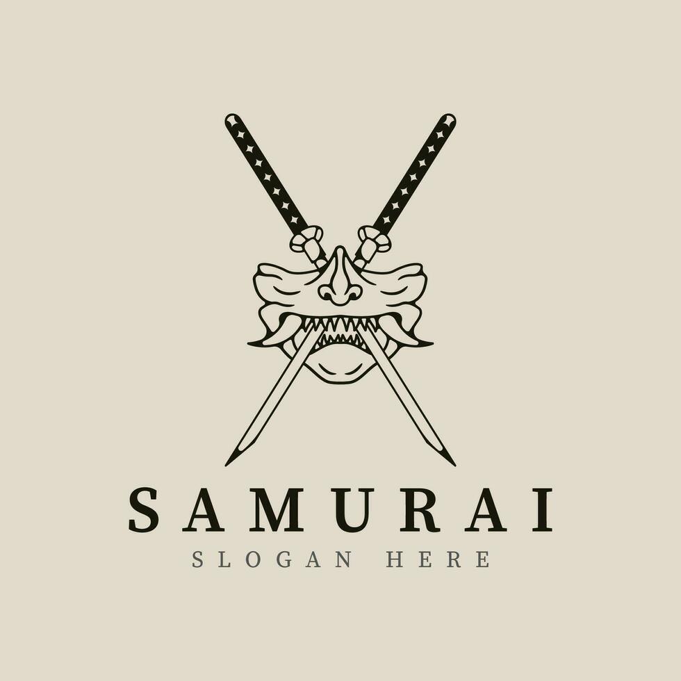 samurai mask line art logo vector illustration template design.