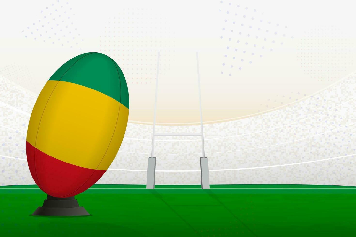 Guinea national team rugby ball on rugby stadium and goal posts, preparing for a penalty or free kick. vector