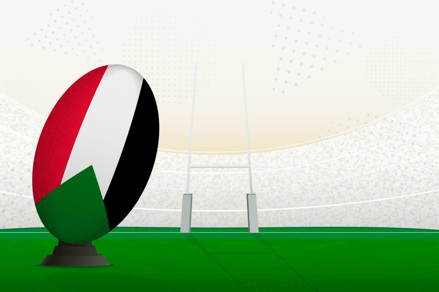 Sudan national team rugby ball on rugby stadium and goal posts, preparing for a penalty or free kick. vector