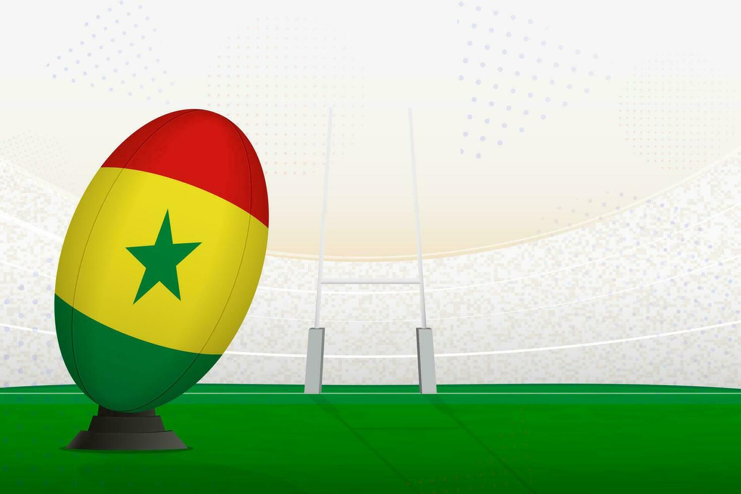 Senegal national team rugby ball on rugby stadium and goal posts, preparing for a penalty or free kick. vector