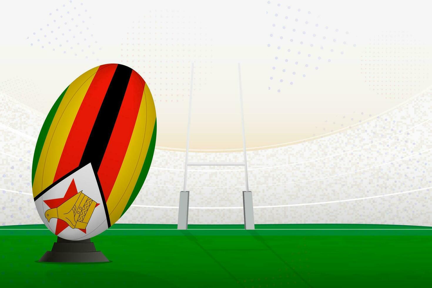 Zimbabwe national team rugby ball on rugby stadium and goal posts, preparing for a penalty or free kick. vector