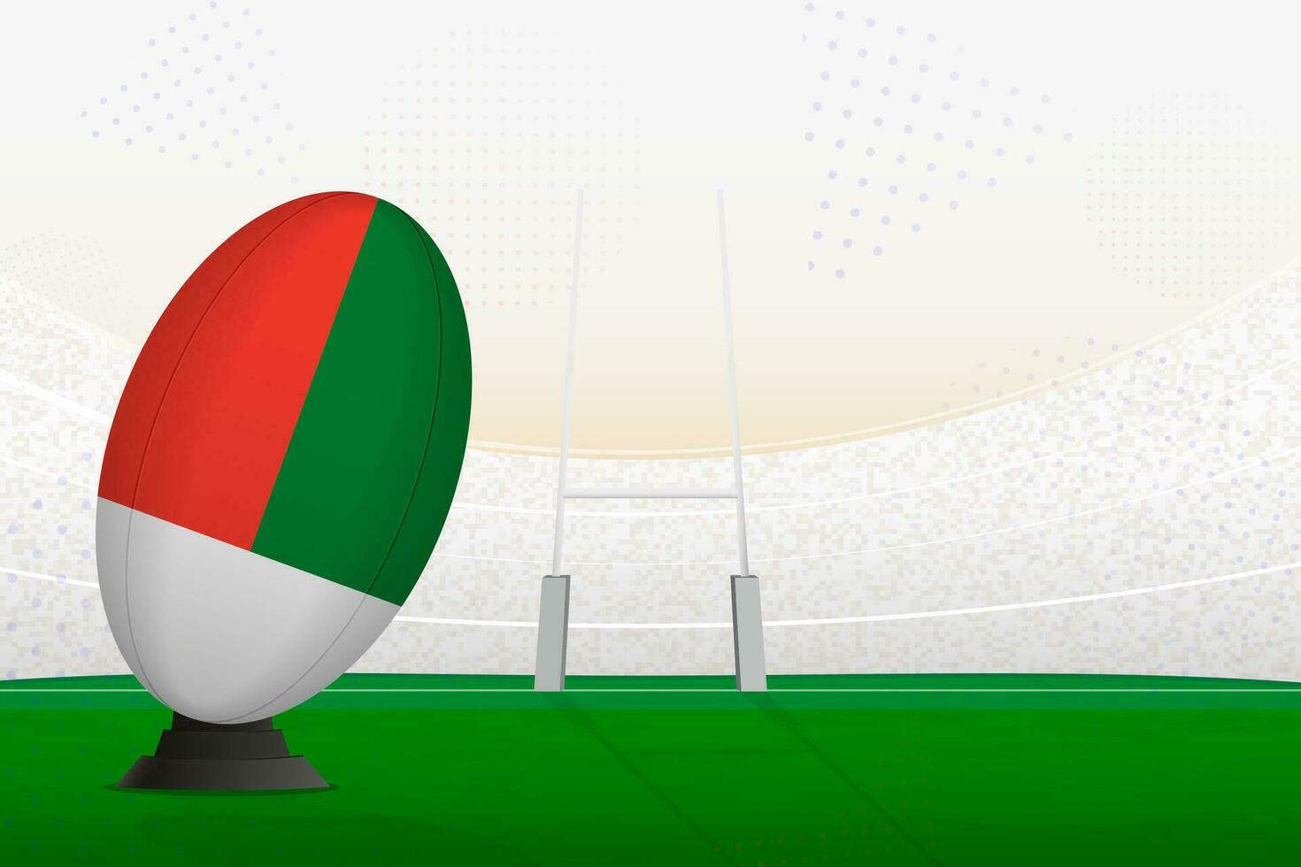 Madagascar nacional equipo rugby pelota en rugby estadio y objetivo publicaciones, preparando para un multa o gratis patada. vector