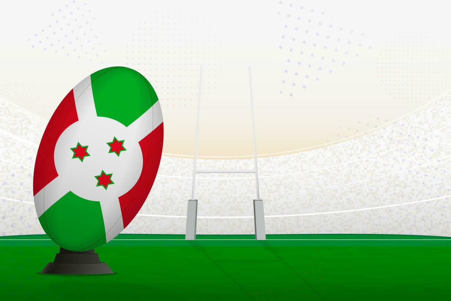 Burundi national team rugby ball on rugby stadium and goal posts, preparing for a penalty or free kick. vector