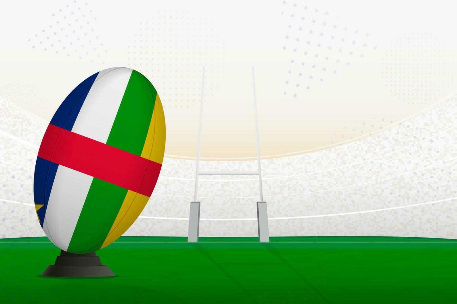 central africano república nacional equipo rugby pelota en rugby estadio y objetivo publicaciones, preparando para un multa o gratis patada. vector