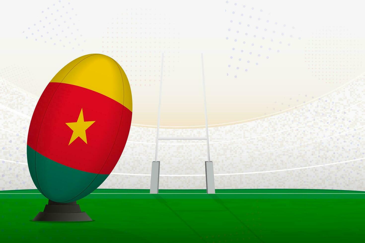 Camerún nacional equipo rugby pelota en rugby estadio y objetivo publicaciones, preparando para un multa o gratis patada. vector