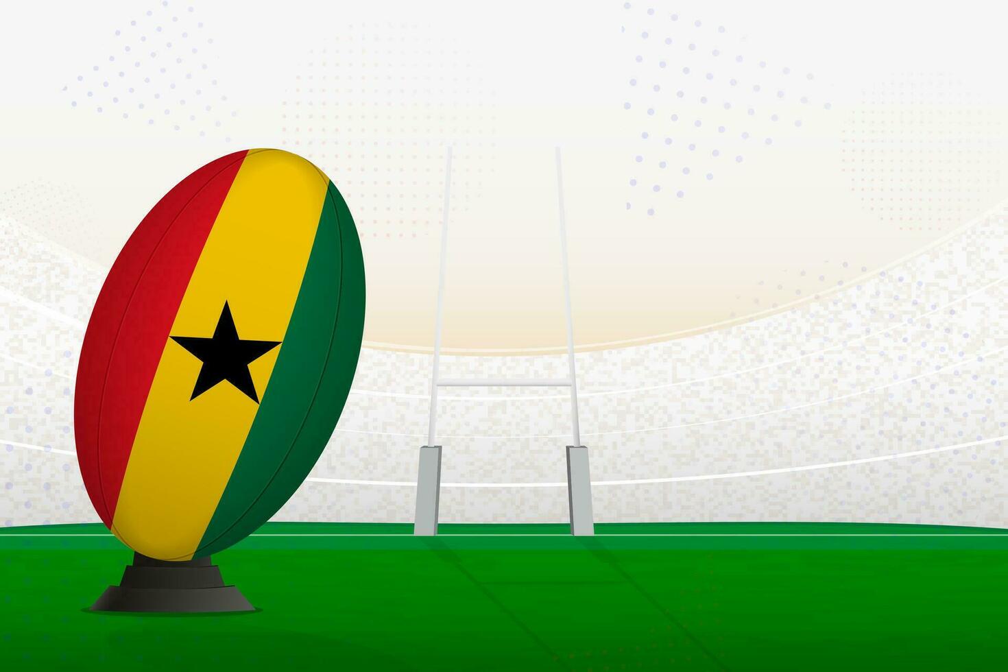 Ghana national team rugby ball on rugby stadium and goal posts, preparing for a penalty or free kick. vector