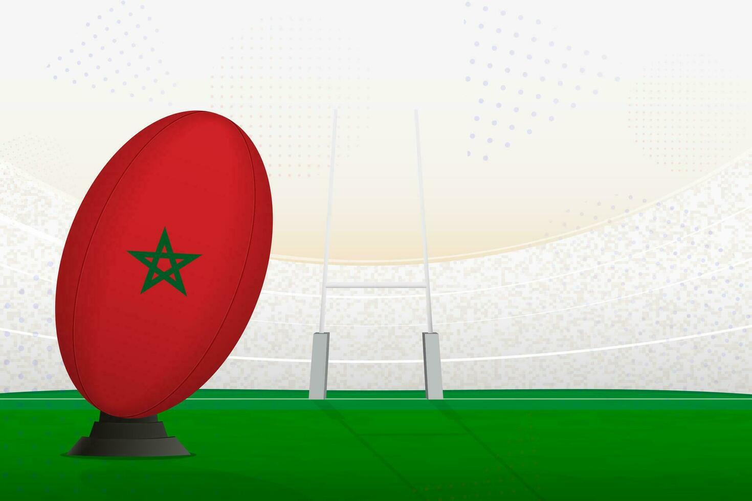 Morocco national team rugby ball on rugby stadium and goal posts, preparing for a penalty or free kick. vector