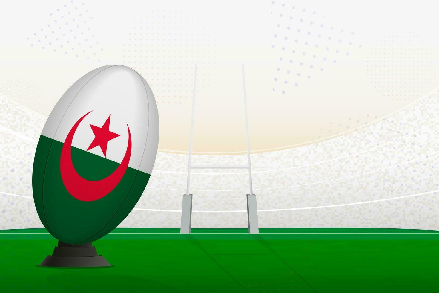 Algeria national team rugby ball on rugby stadium and goal posts, preparing for a penalty or free kick. vector