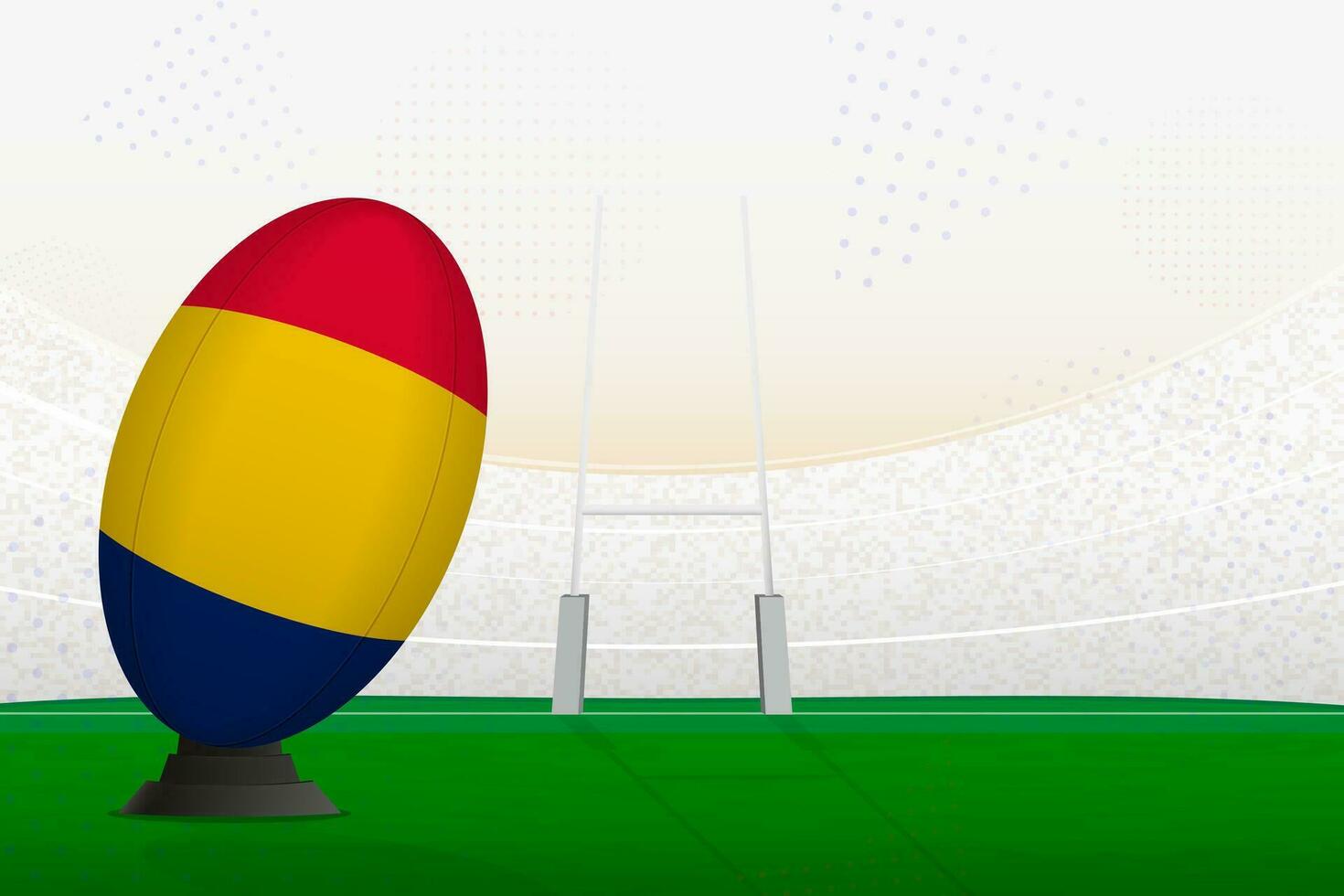 Chad national team rugby ball on rugby stadium and goal posts, preparing for a penalty or free kick. vector