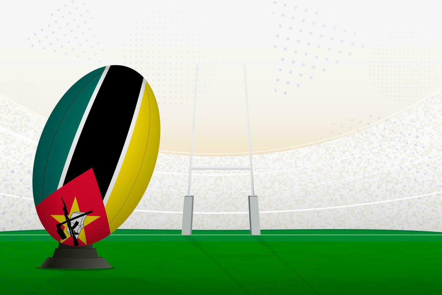 Mozambique national team rugby ball on rugby stadium and goal posts, preparing for a penalty or free kick. vector