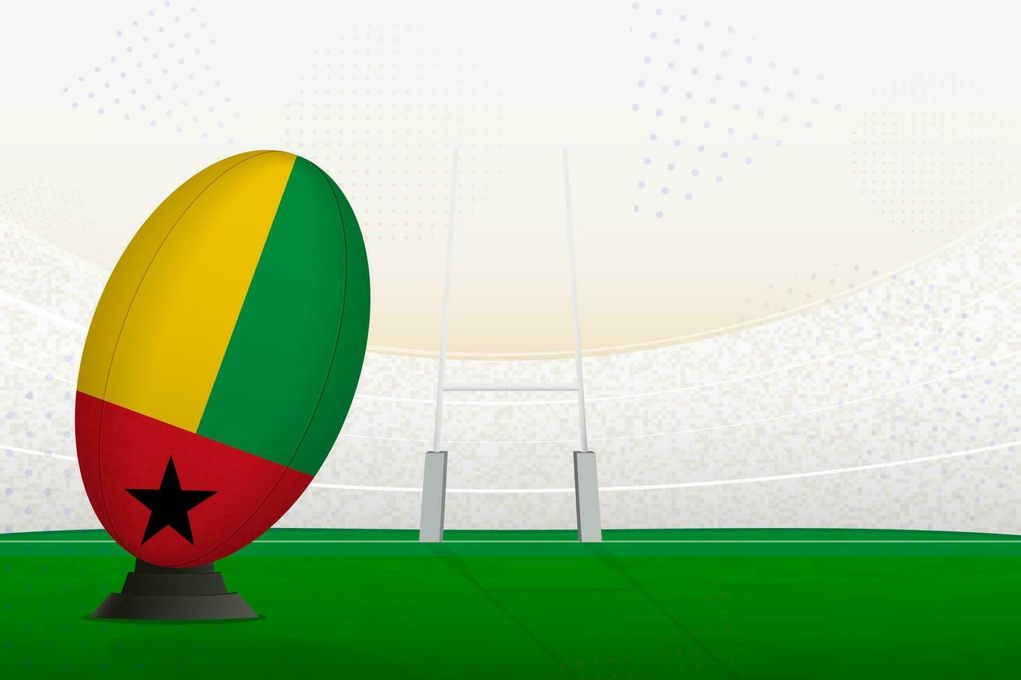 Guinea-Bissau national team rugby ball on rugby stadium and goal posts, preparing for a penalty or free kick. vector