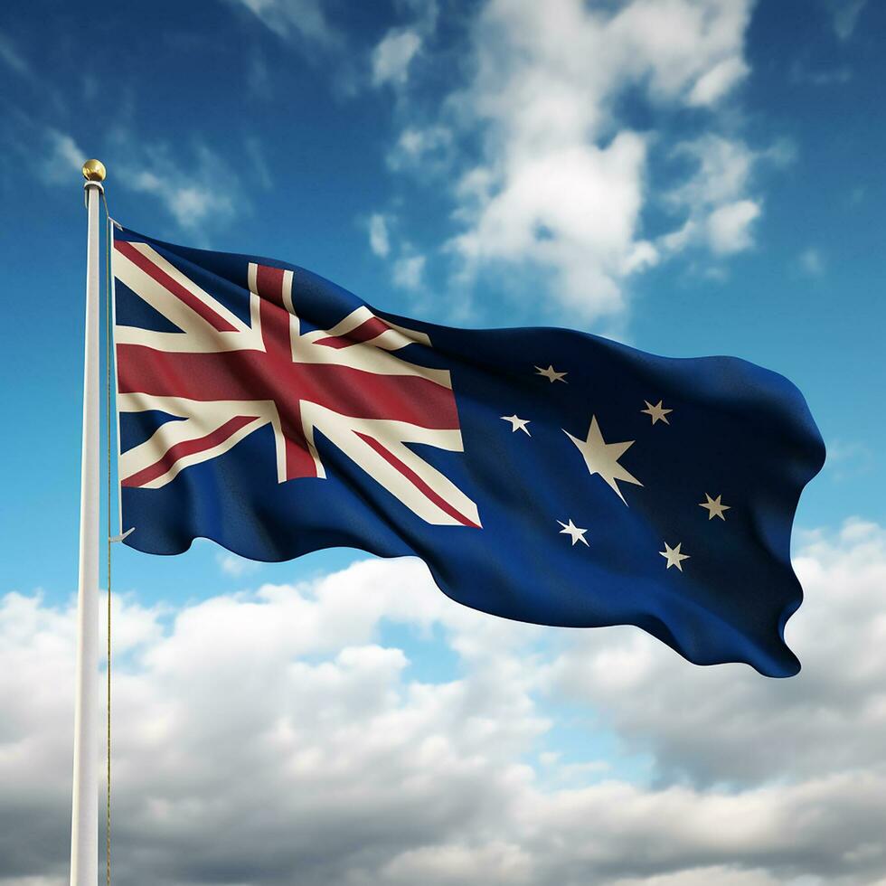 waving colorful national flag of australia. photo