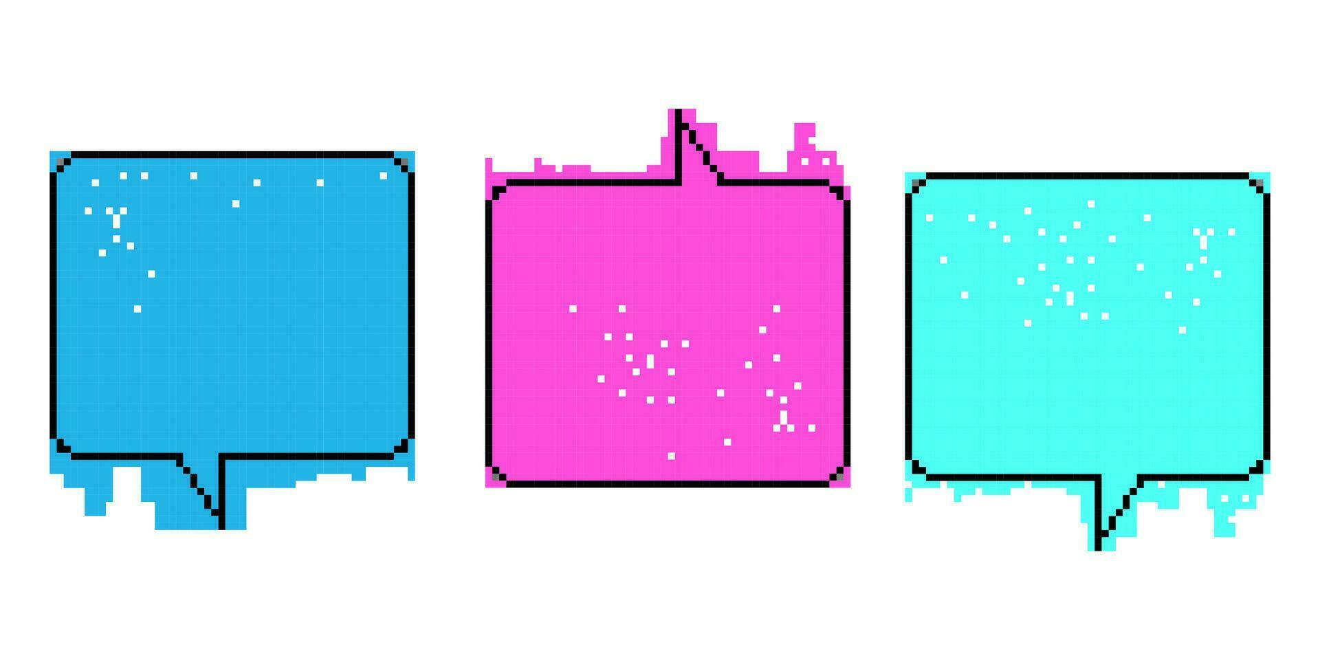 Pixel color speech bubble. Geometric text pixelated dialog boxes. Dead pixels vector