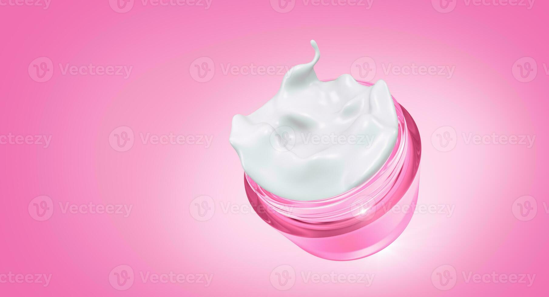 Pink jar with white cream inside, Skin care, cosmetics concept, 3D rendering. photo