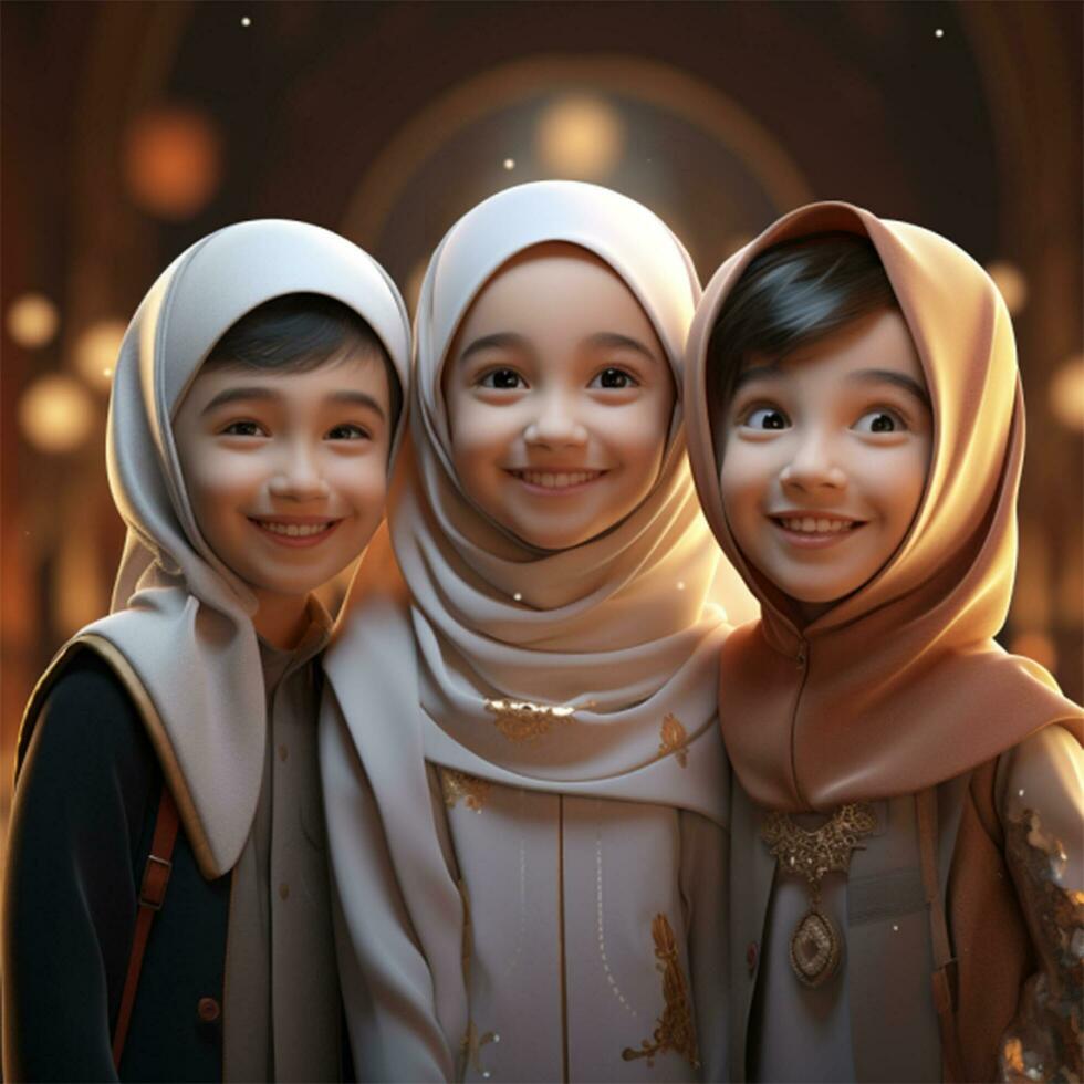 Beautiful happy muslim kids smiling photo
