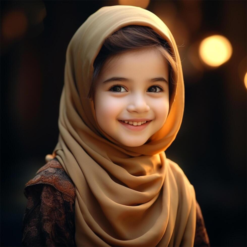 Beautiful happy muslim kids smiling photo