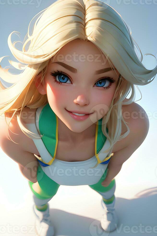 hermosa linda retrato anime sonriente niña con largo pelo foto