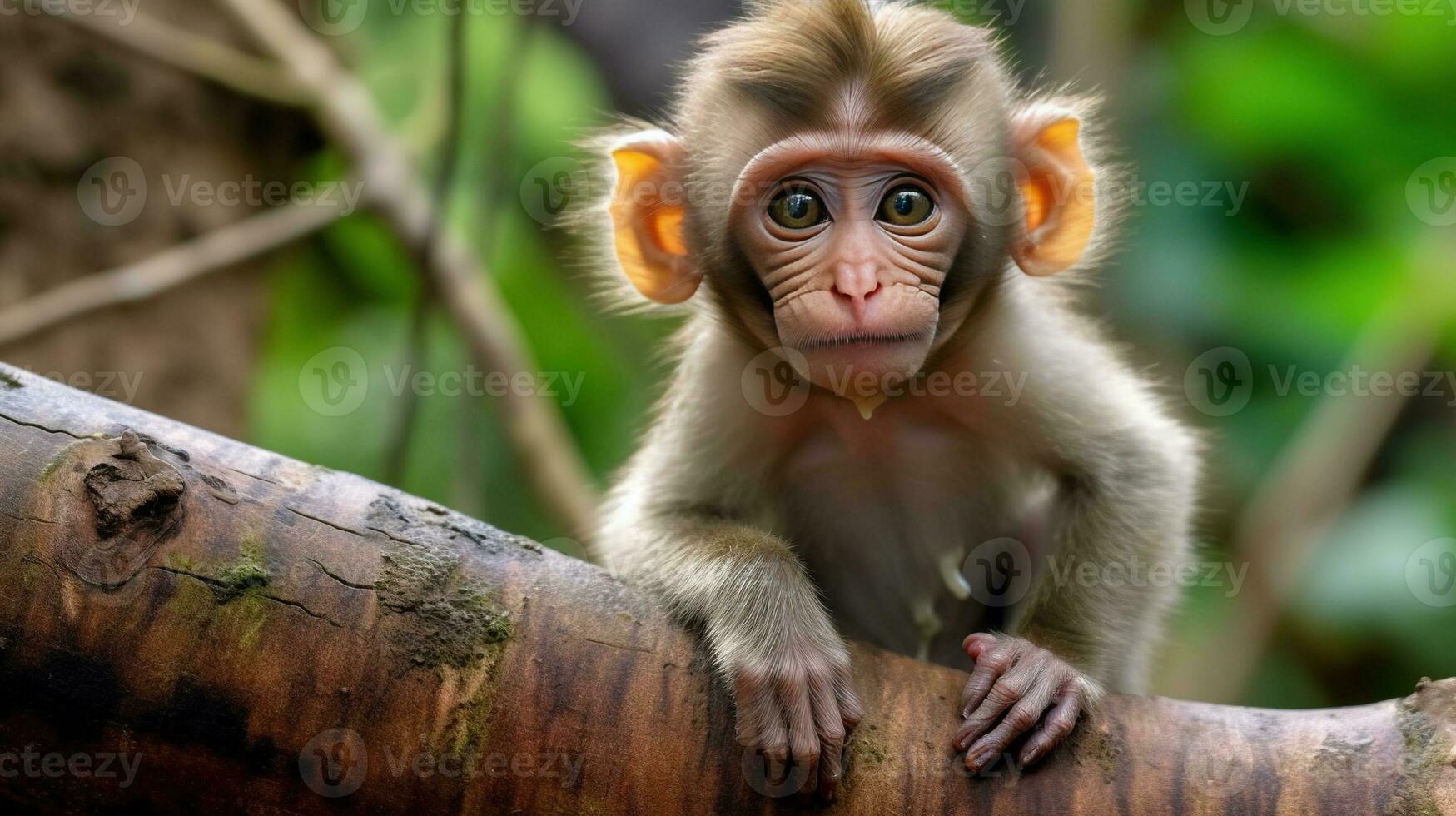 Close up of a baboon sitting. AI generative photo