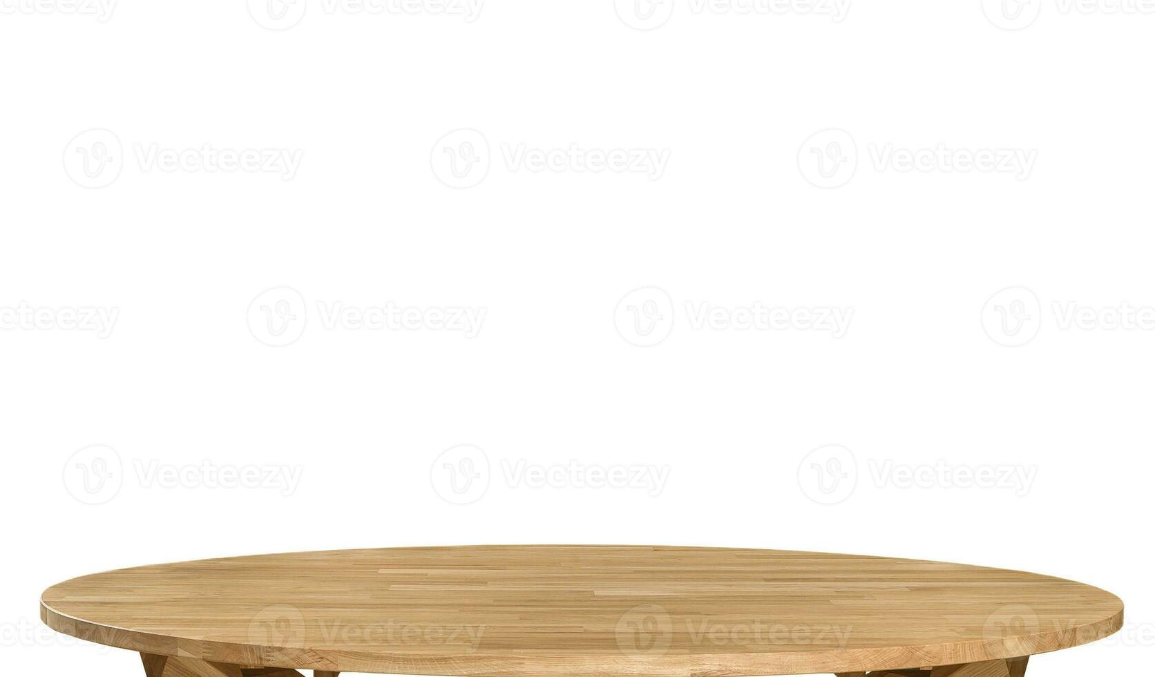 Wooden table top, dinner table surface isolated over white background photo. Natural wood furniture close view photo