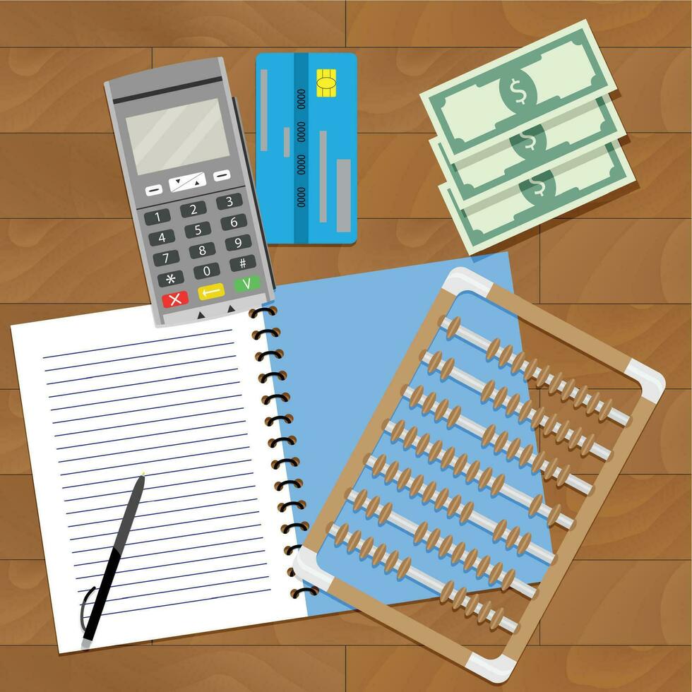 Audit of home budget. Saving finance, accounting and paying, vector illustration