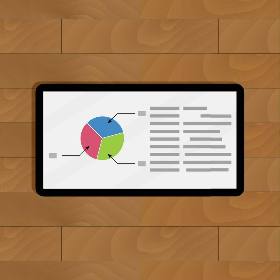 Pie chart on tablet. Graph statistical info, vector illustration