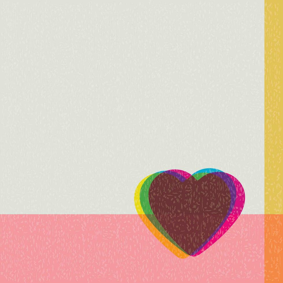 Triple heart shapes overlap transparent with riso print effect vector illustration on gray background have blank space. Valentine card retro risograph technique.