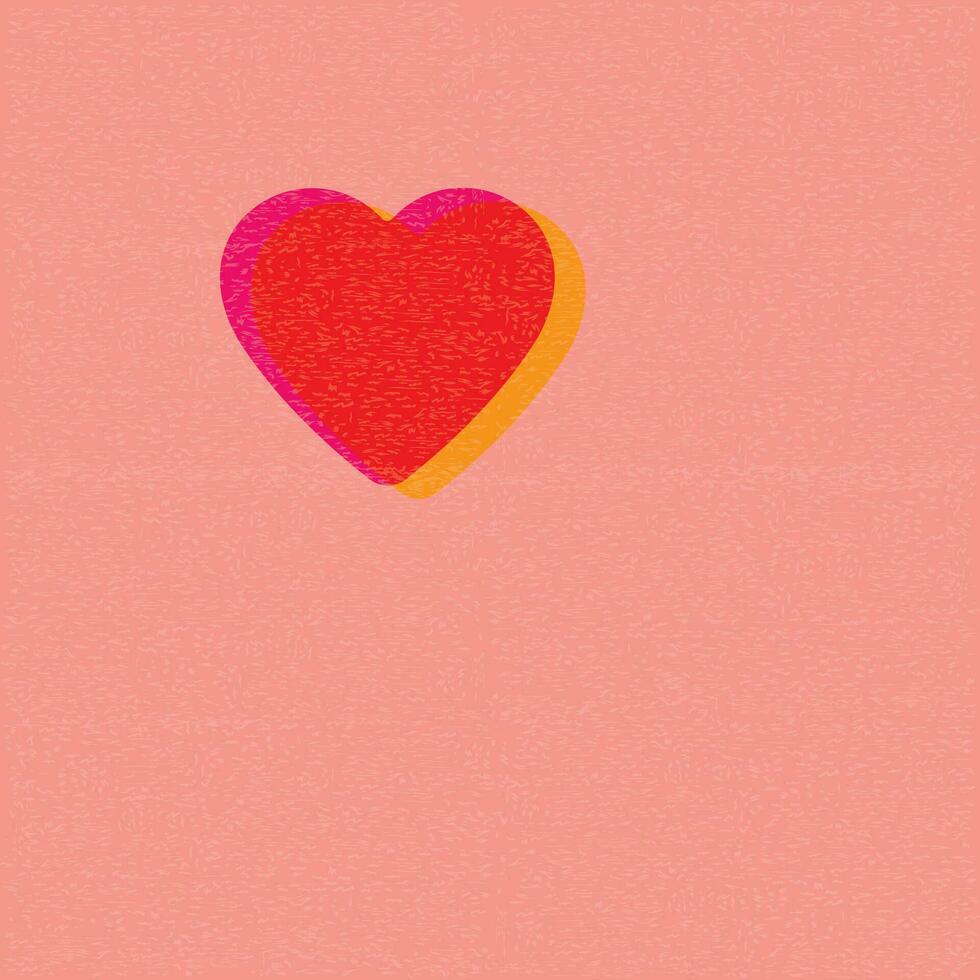 Double heart shape overlap transparent with riso print effect vector illustration on pink background. Valentine card retro risograph technique.