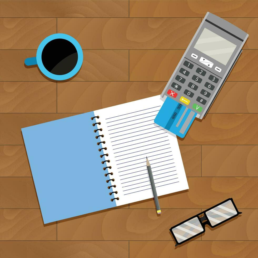 financiero contador bancario, contabilidad hogar y computadora portátil, vector ilustración