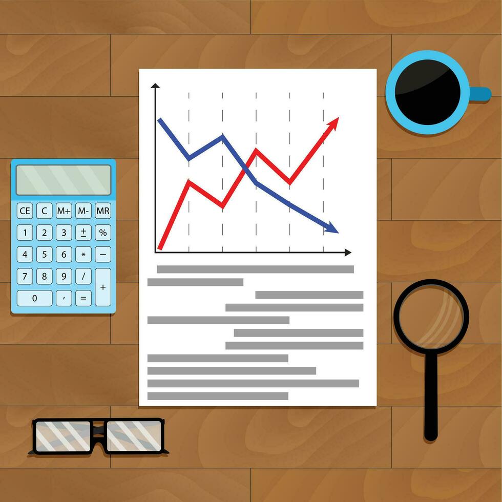 Statistic chart analysis, business diagram and calculator, vector illustration
