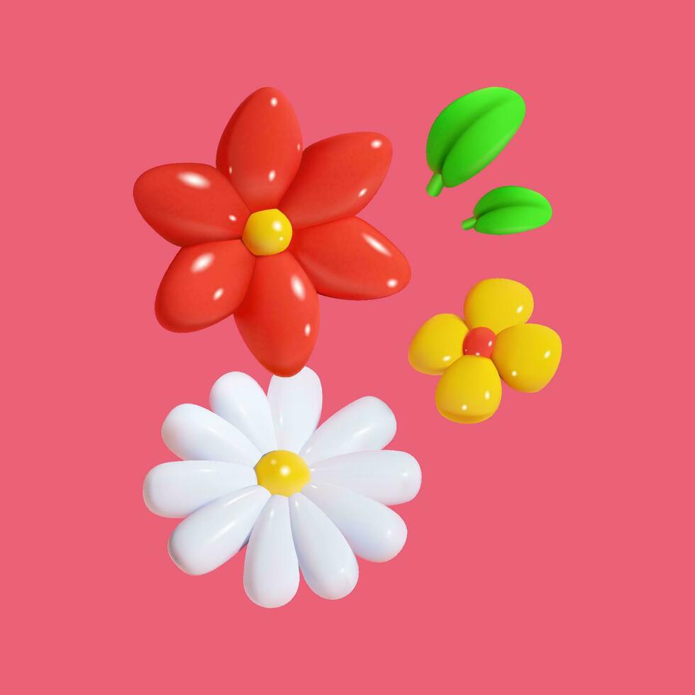 3d vector colorful flower collection.