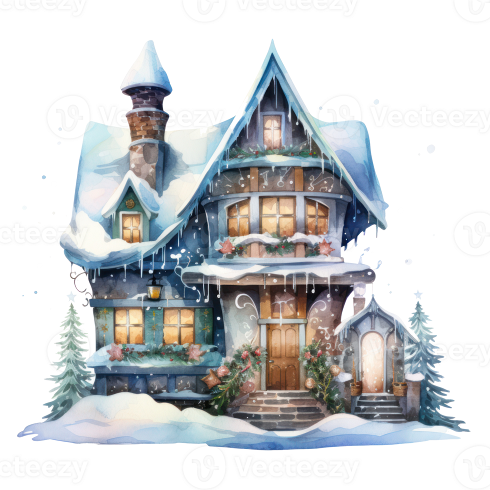 Watercolor cute Christmas house isolated png