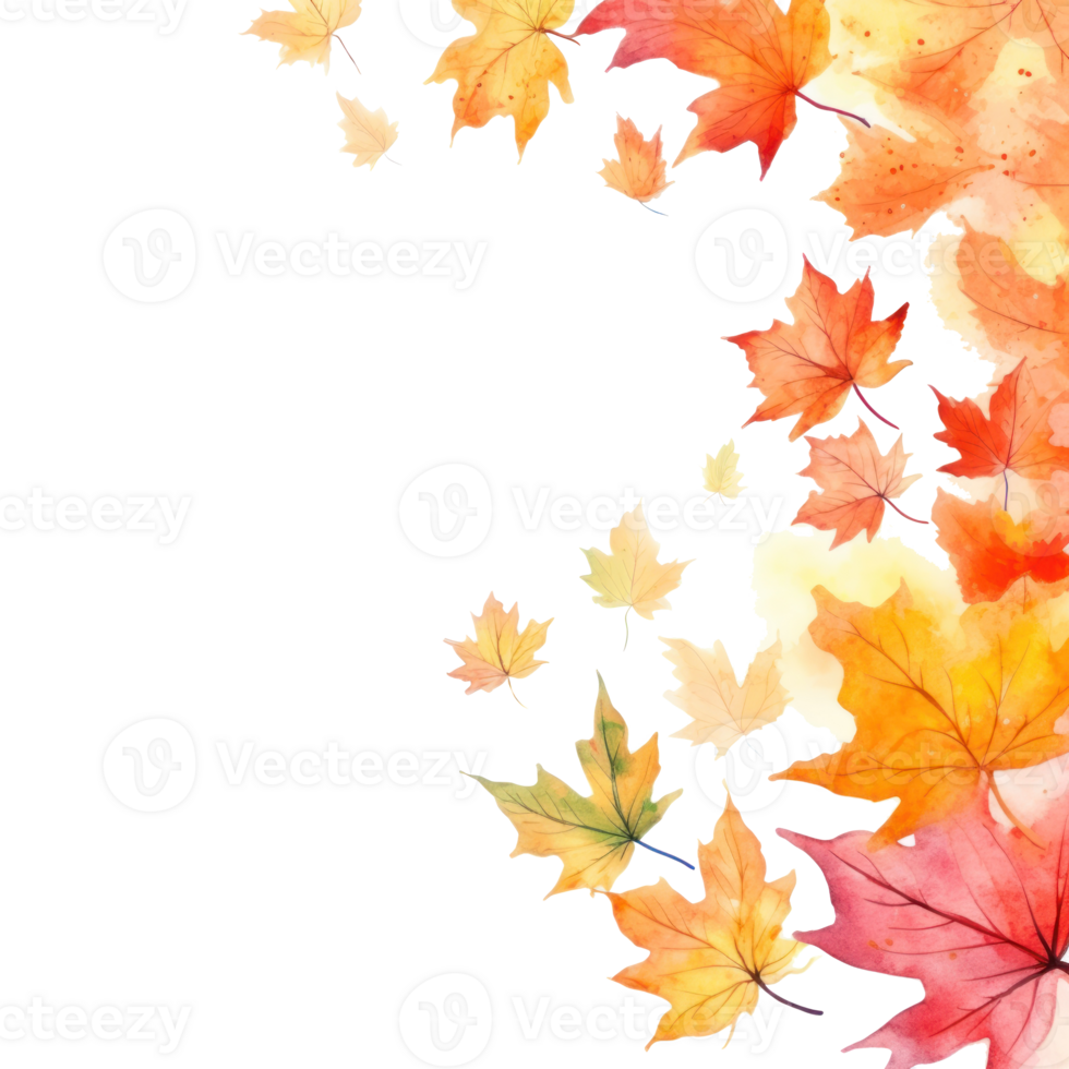 Autumn background with watercolor maple leaves png