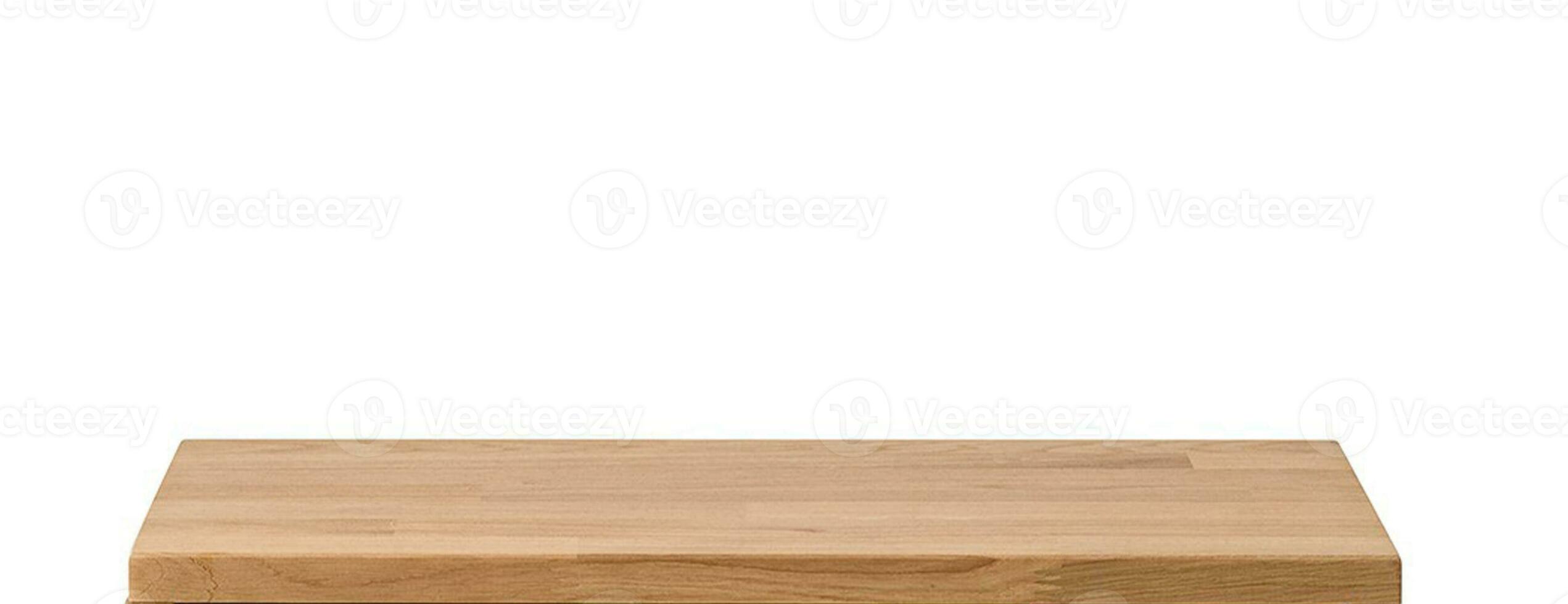 Wooden table top surface isolated over white background. Solid wood furniture close view 3D illustration. Empty table top cooking presentation template photo