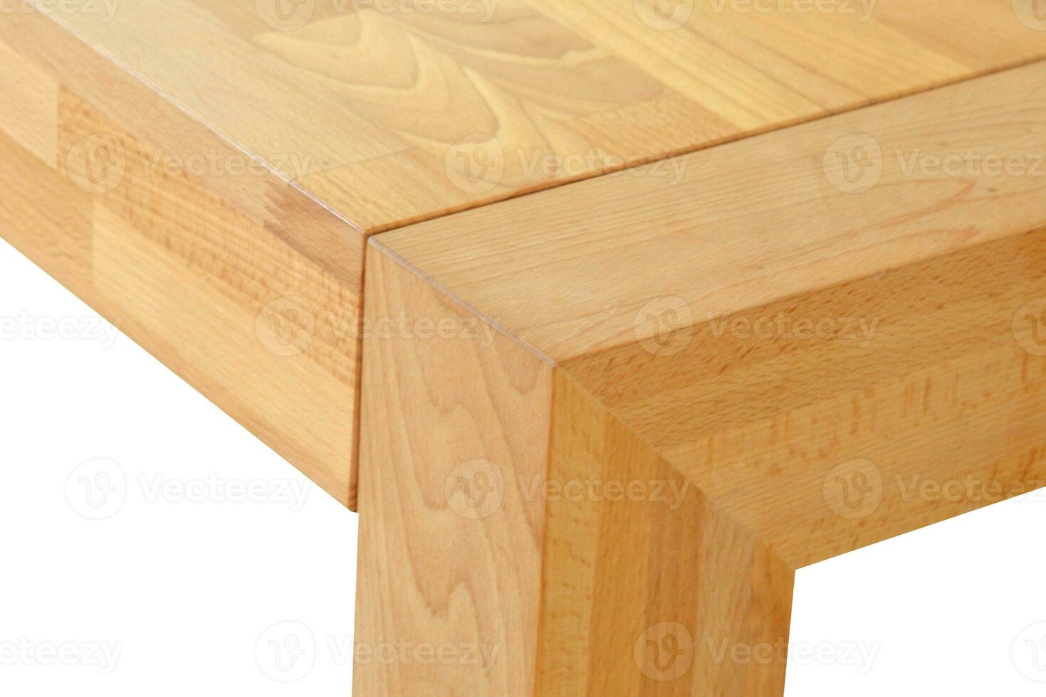 Wooden dinner table surface. Natural wood furniture close view photo