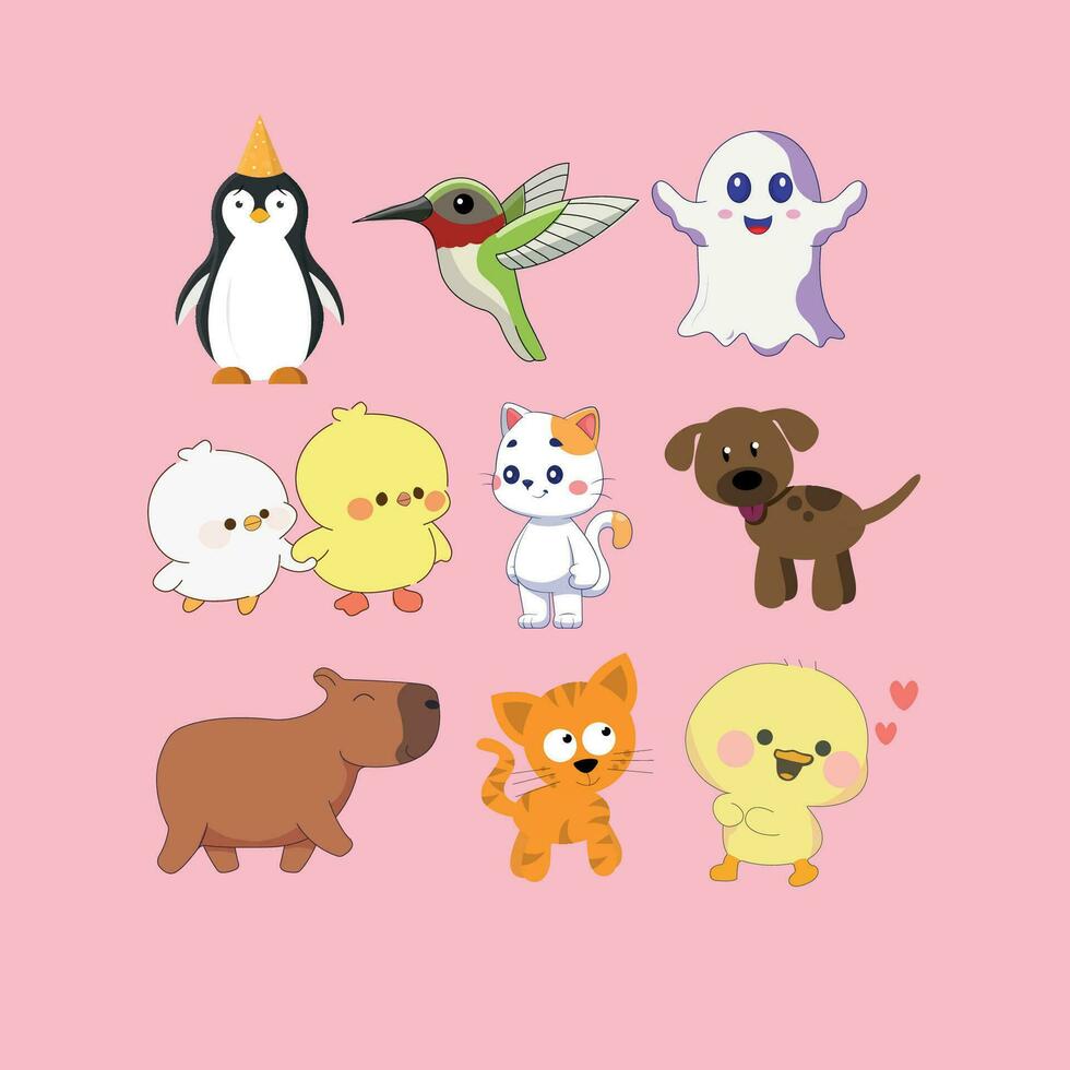 animal conjunto con muchos linda animales vector